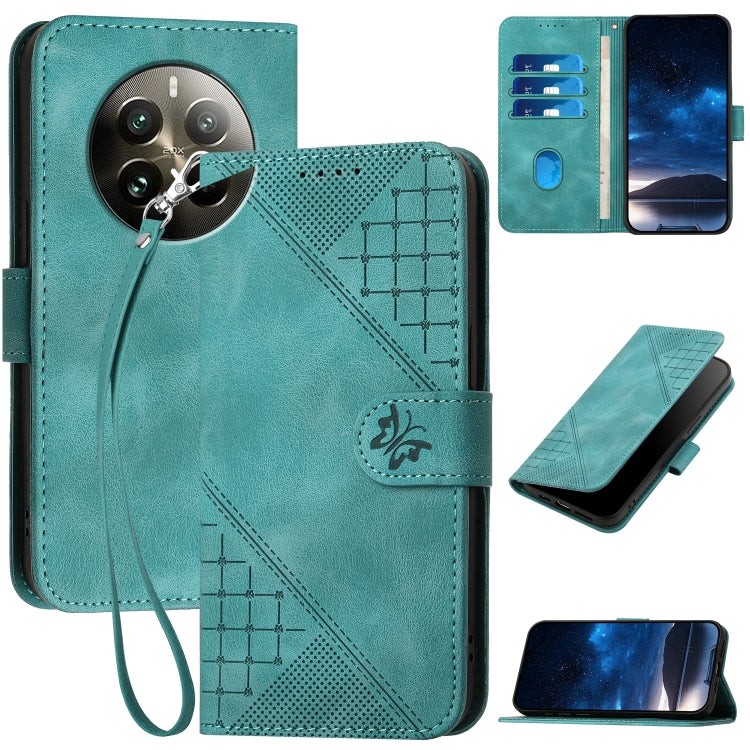 Grid Butterfly Embossed Pattern Leather Phone Case with Lanyard, For Realme 12 Pro 5G Global, For Realme 12 Pro+ 5G Global, For Realme GT5 Pro, For Realme 11 5G Global, For Realme C53 / Narzo N53, For Realme C65 4G, For Realme C55 4G Global            ...