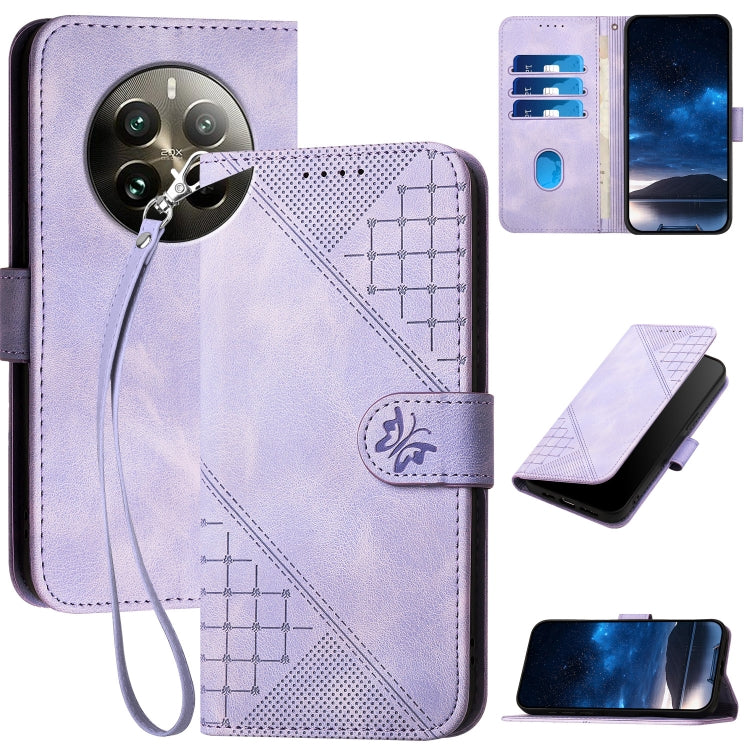 Grid Butterfly Embossed Pattern Leather Phone Case with Lanyard, For Realme 12 Pro 5G Global, For Realme 12 Pro+ 5G Global, For Realme GT5 Pro, For Realme 11 5G Global, For Realme C53 / Narzo N53, For Realme C65 4G, For Realme C55 4G Global            ...