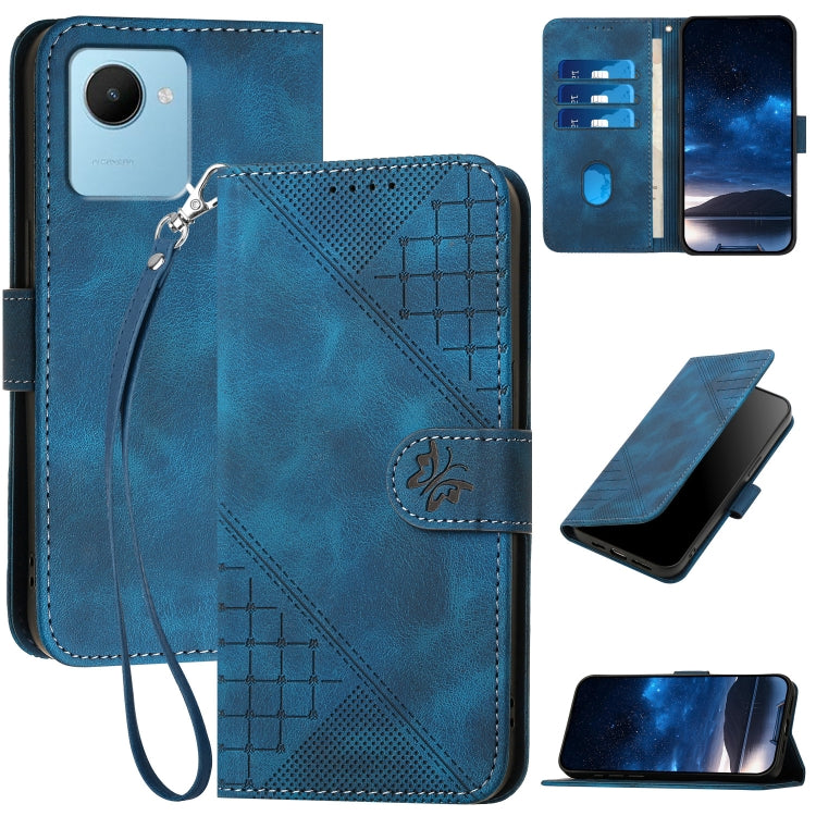 Grid Butterfly Embossed Pattern Leather Phone Case with Lanyard, For Realme 12 Pro 5G Global, For Realme 12 Pro+ 5G Global, For Realme GT5 Pro, For Realme 11 5G Global, For Realme C53 / Narzo N53, For Realme C65 4G, For Realme C55 4G Global            ...