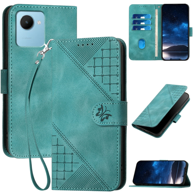 Grid Butterfly Embossed Pattern Leather Phone Case with Lanyard, For Realme 12 Pro 5G Global, For Realme 12 Pro+ 5G Global, For Realme GT5 Pro, For Realme 11 5G Global, For Realme C53 / Narzo N53, For Realme C65 4G, For Realme C55 4G Global            ...