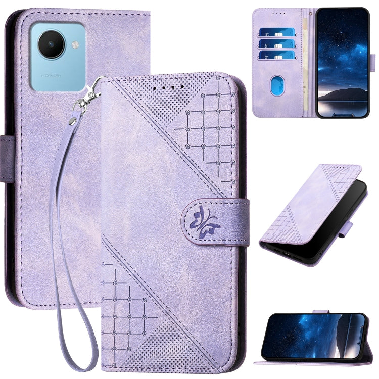 Grid Butterfly Embossed Pattern Leather Phone Case with Lanyard, For Realme 12 Pro 5G Global, For Realme 12 Pro+ 5G Global, For Realme GT5 Pro, For Realme 11 5G Global, For Realme C53 / Narzo N53, For Realme C65 4G, For Realme C55 4G Global            ...