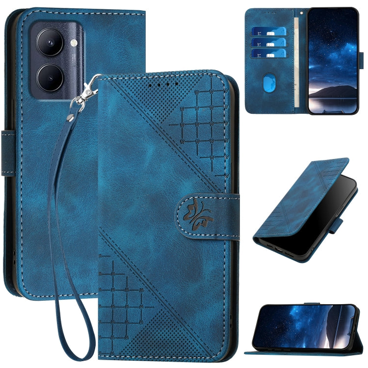 Grid Butterfly Embossed Pattern Leather Phone Case with Lanyard, For Realme 12 Pro 5G Global, For Realme 12 Pro+ 5G Global, For Realme GT5 Pro, For Realme 11 5G Global, For Realme C53 / Narzo N53, For Realme C65 4G, For Realme C55 4G Global            ...