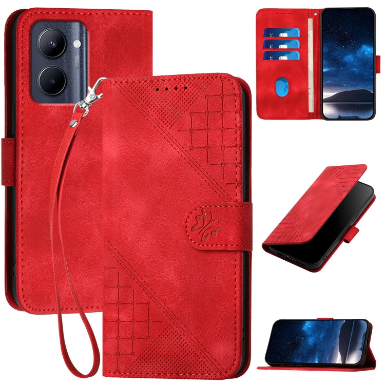 Grid Butterfly Embossed Pattern Leather Phone Case with Lanyard, For Realme 12 Pro 5G Global, For Realme 12 Pro+ 5G Global, For Realme GT5 Pro, For Realme 11 5G Global, For Realme C53 / Narzo N53, For Realme C65 4G, For Realme C55 4G Global            ...