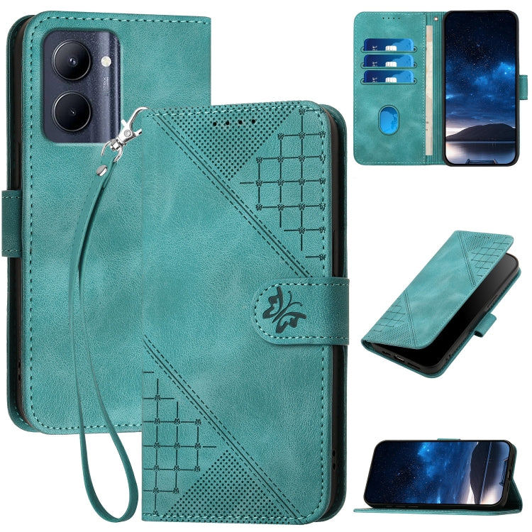 Grid Butterfly Embossed Pattern Leather Phone Case with Lanyard, For Realme 12 Pro 5G Global, For Realme 12 Pro+ 5G Global, For Realme GT5 Pro, For Realme 11 5G Global, For Realme C53 / Narzo N53, For Realme C65 4G, For Realme C55 4G Global            ...