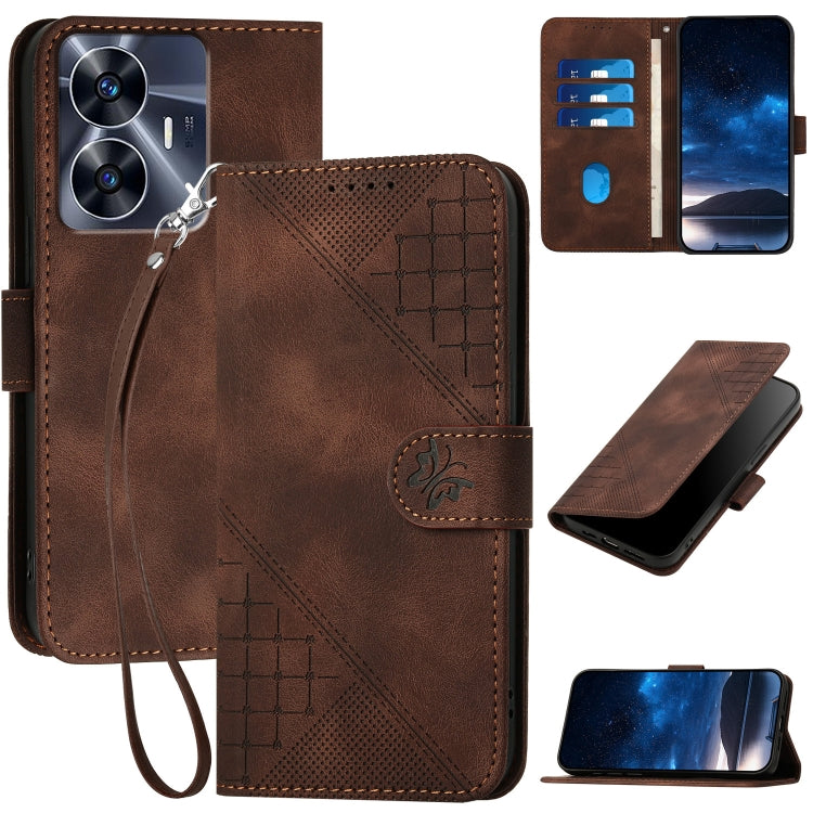 Grid Butterfly Embossed Pattern Leather Phone Case with Lanyard, For Realme 12 Pro 5G Global, For Realme 12 Pro+ 5G Global, For Realme GT5 Pro, For Realme 11 5G Global, For Realme C53 / Narzo N53, For Realme C65 4G, For Realme C55 4G Global            ...