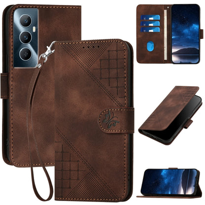 Grid Butterfly Embossed Pattern Leather Phone Case with Lanyard, For Realme 12 Pro 5G Global, For Realme 12 Pro+ 5G Global, For Realme GT5 Pro, For Realme 11 5G Global, For Realme C53 / Narzo N53, For Realme C65 4G, For Realme C55 4G Global            ...