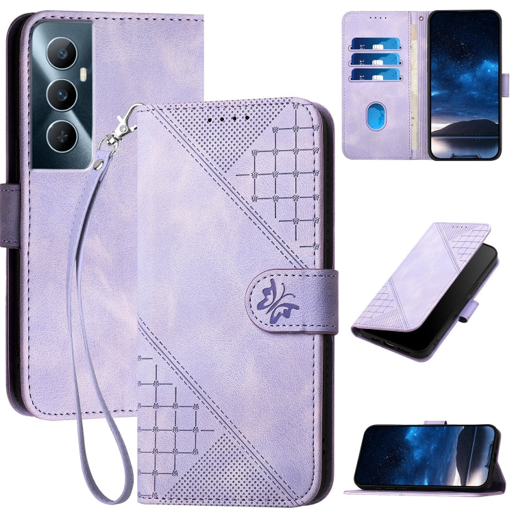 Grid Butterfly Embossed Pattern Leather Phone Case with Lanyard, For Realme 12 Pro 5G Global, For Realme 12 Pro+ 5G Global, For Realme GT5 Pro, For Realme 11 5G Global, For Realme C53 / Narzo N53, For Realme C65 4G, For Realme C55 4G Global            ...