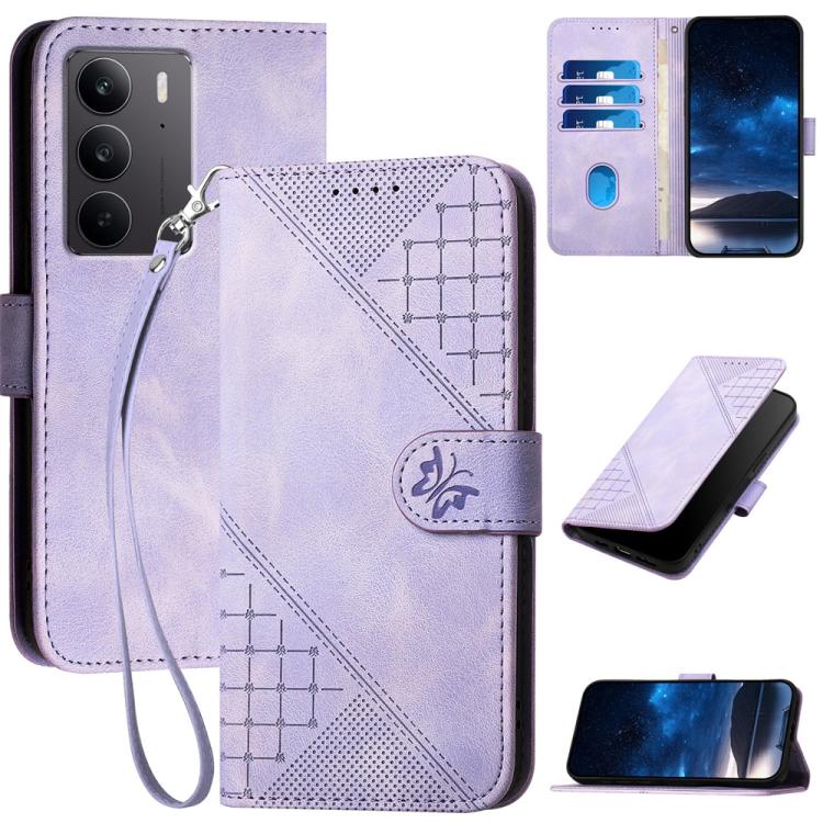 Grid Butterfly Embossed Pattern Leather Phone Case with Lanyard, For Realme P3 Ultra 5G, For Realme P3 Pro, For Realme 14 Pro+, For Realme 14 Pro, For Realme 14x Global, For Realme C75 Global, For Realme GT7 Pro, For Realme 13 Pro / 13 Pro+ Global     ...