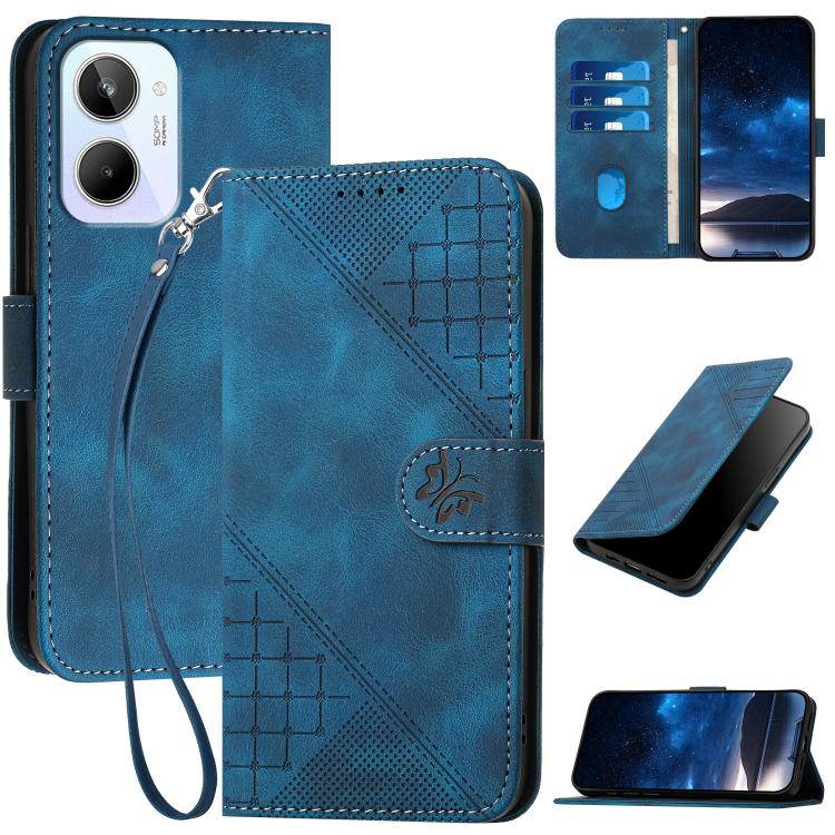 Grid Butterfly Embossed Pattern Leather Phone Case with Lanyard, For Realme 12 Pro 5G Global, For Realme 12 Pro+ 5G Global, For Realme GT5 Pro, For Realme 11 5G Global, For Realme C53 / Narzo N53, For Realme C65 4G, For Realme C55 4G Global            ...