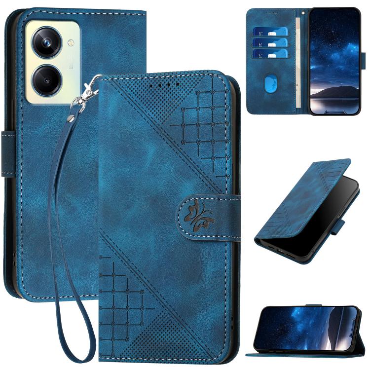 Grid Butterfly Embossed Pattern Leather Phone Case with Lanyard, For Realme 12 Pro 5G Global, For Realme 12 Pro+ 5G Global, For Realme GT5 Pro, For Realme 11 5G Global, For Realme C53 / Narzo N53, For Realme C65 4G, For Realme C55 4G Global            ...