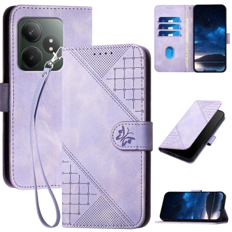 Grid Butterfly Embossed Pattern Leather Phone Case with Lanyard, For Realme P3 Ultra 5G, For Realme P3 Pro, For Realme 14 Pro+, For Realme 14 Pro, For Realme 14x Global, For Realme C75 Global, For Realme GT7 Pro, For Realme 13 Pro / 13 Pro+ Global     ...