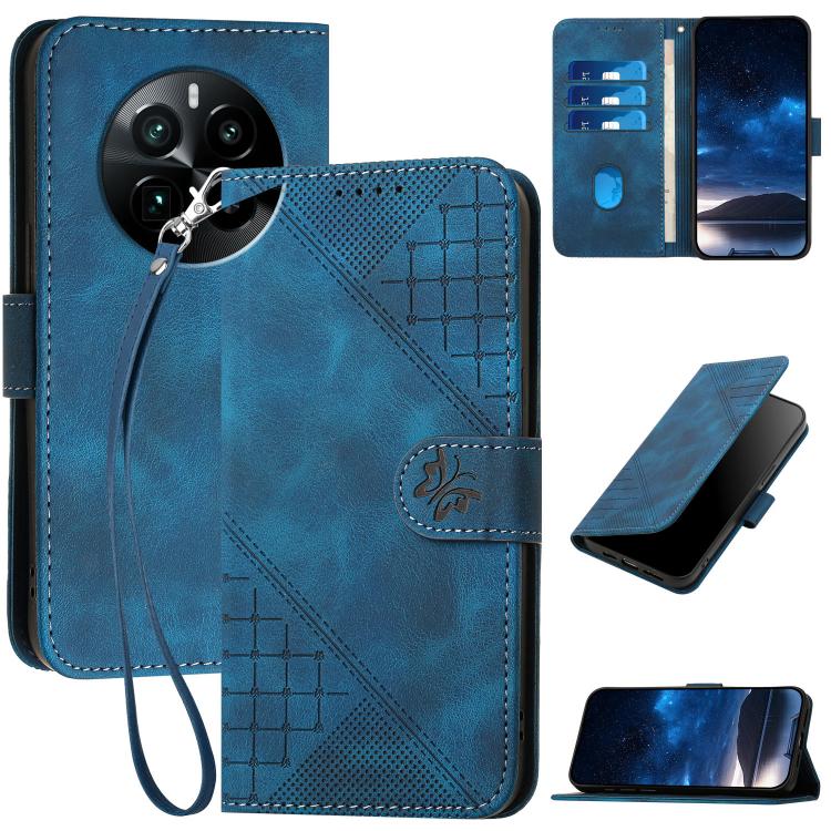 Grid Butterfly Embossed Pattern Leather Phone Case with Lanyard, For Realme 12 Pro 5G Global, For Realme 12 Pro+ 5G Global, For Realme GT5 Pro, For Realme 11 5G Global, For Realme C53 / Narzo N53, For Realme C65 4G, For Realme C55 4G Global            ...
