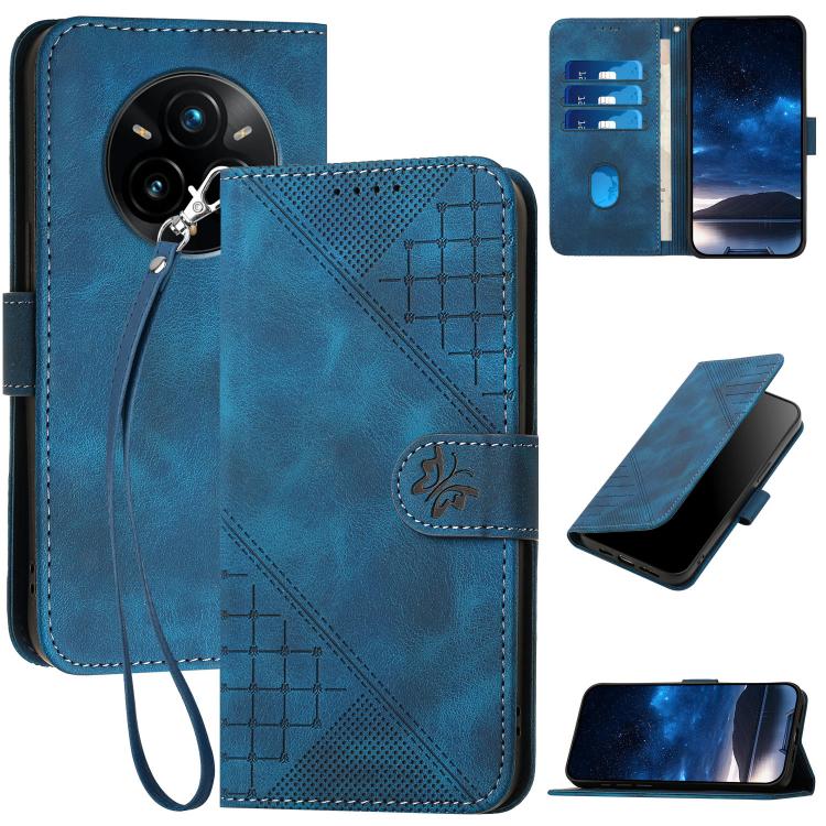 Grid Butterfly Embossed Pattern Leather Phone Case with Lanyard, For Realme P3 Ultra 5G, For Realme P3 Pro, For Realme 14 Pro+, For Realme 14 Pro, For Realme 14x Global, For Realme C75 Global, For Realme GT7 Pro, For Realme 13 Pro / 13 Pro+ Global     ...