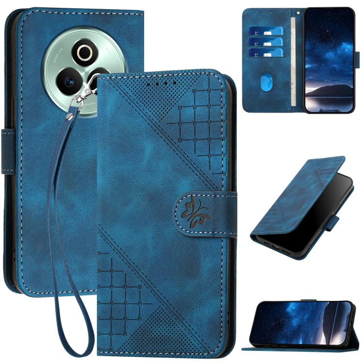 Grid Butterfly Embossed Pattern Leather Phone Case with Lanyard, For Realme P3 Ultra 5G, For Realme P3 Pro, For Realme 14 Pro+, For Realme 14 Pro, For Realme 14x Global, For Realme C75 Global, For Realme GT7 Pro, For Realme 13 Pro / 13 Pro+ Global     ...