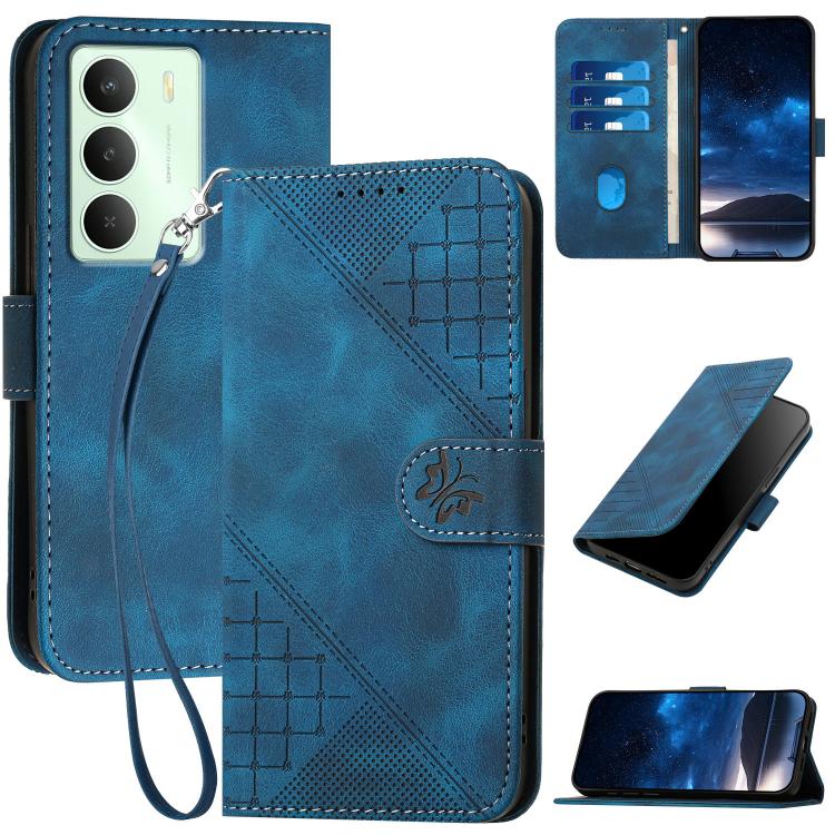 Grid Butterfly Embossed Pattern Leather Phone Case with Lanyard, For Realme P3 Ultra 5G, For Realme P3 Pro, For Realme 14 Pro+, For Realme 14 Pro, For Realme 14x Global, For Realme C75 Global, For Realme GT7 Pro, For Realme 13 Pro / 13 Pro+ Global     ...