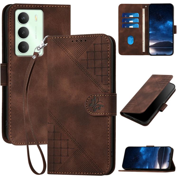 Grid Butterfly Embossed Pattern Leather Phone Case with Lanyard, For Realme P3 Ultra 5G, For Realme P3 Pro, For Realme 14 Pro+, For Realme 14 Pro, For Realme 14x Global, For Realme C75 Global, For Realme GT7 Pro, For Realme 13 Pro / 13 Pro+ Global     ...