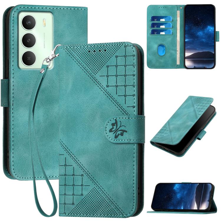 Grid Butterfly Embossed Pattern Leather Phone Case with Lanyard, For Realme P3 Ultra 5G, For Realme P3 Pro, For Realme 14 Pro+, For Realme 14 Pro, For Realme 14x Global, For Realme C75 Global, For Realme GT7 Pro, For Realme 13 Pro / 13 Pro+ Global     ...
