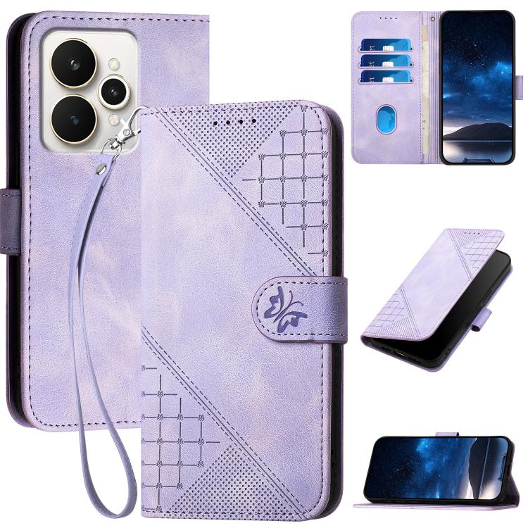 Grid Butterfly Embossed Pattern Leather Phone Case with Lanyard, For Realme 16T 5G, For Realme C100 4G, For Realme P4 Power 5G, For Realme Note 80 4G, For Realme Neo8 5G, For Realme 16 5G, For Realme 16 Pro+ 5G Global, For Realme 16 Pro 5G Global      ...