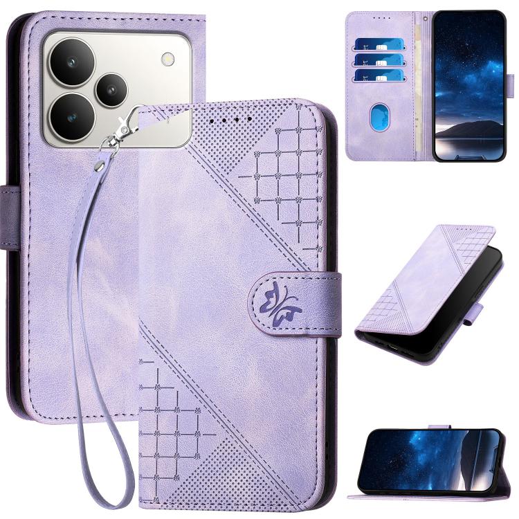 Grid Butterfly Embossed Pattern Leather Phone Case with Lanyard, For Realme 16T 5G, For Realme C100 4G, For Realme P4 Power 5G, For Realme Note 80 4G, For Realme Neo8 5G, For Realme 16 5G, For Realme 16 Pro+ 5G Global, For Realme 16 Pro 5G Global      ...