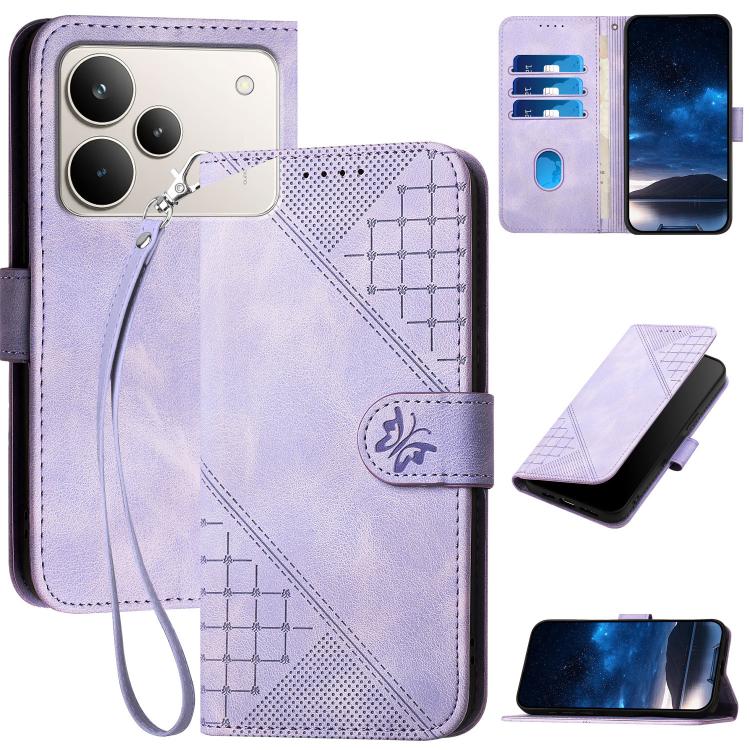 Grid Butterfly Embossed Pattern Leather Phone Case with Lanyard, For Realme 16T 5G, For Realme C100 4G, For Realme P4 Power 5G, For Realme Note 80 4G, For Realme Neo8 5G, For Realme 16 5G, For Realme 16 Pro+ 5G Global, For Realme 16 Pro 5G Global      ...