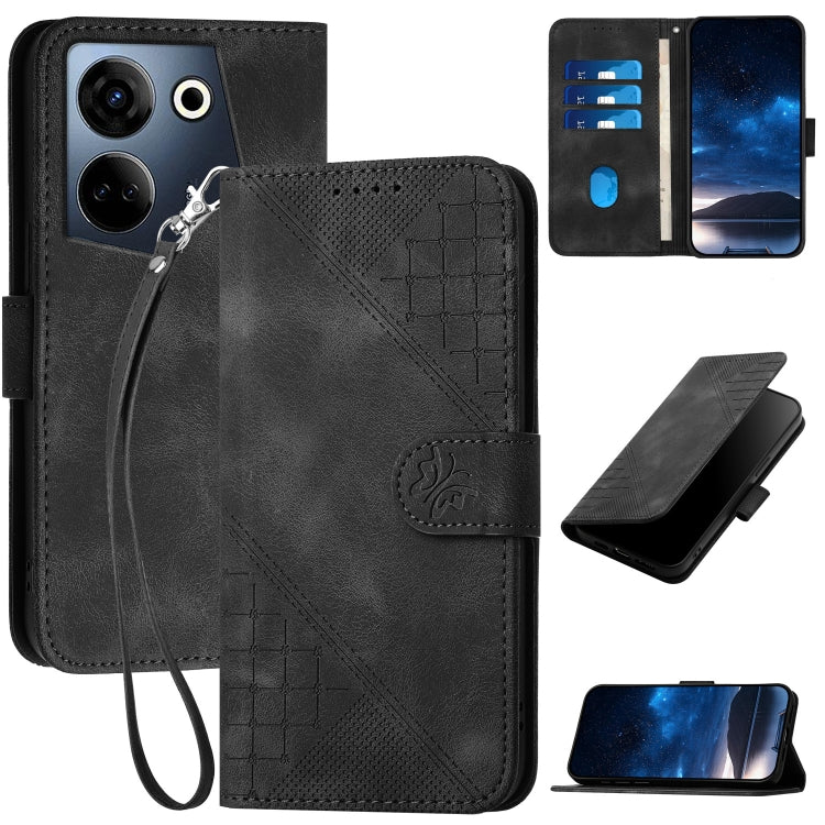Grid Butterfly Embossed Pattern Leather Phone Case with Lanyard, For Tecno Pova 6 Neo, For Tecno Pova 6 5G / 6 Pro 5G, For Tecno Camon 30 Pro 5G, For Tecno Spark 20 4G / 20C 4G, For Tecno Pop 8 4G, For Tecno Spark Go 2024 4G, For Tecno Camon 20 Premier...