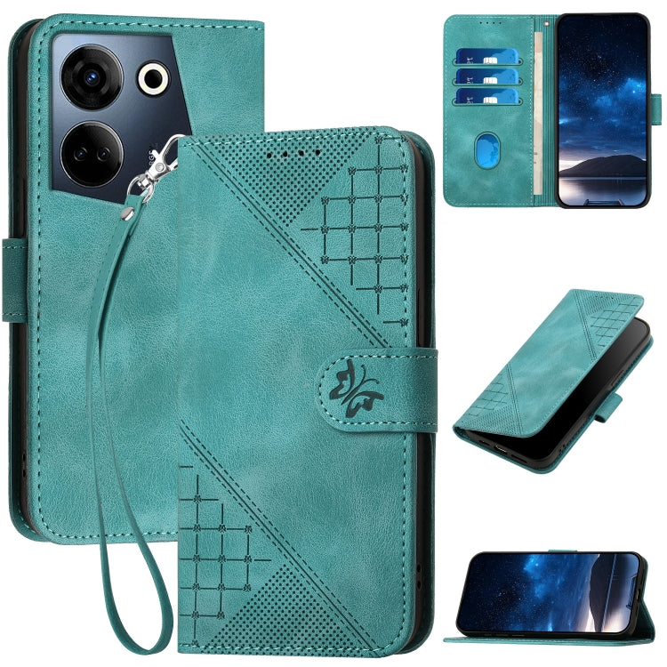 Grid Butterfly Embossed Pattern Leather Phone Case with Lanyard, For Tecno Pova 6 Neo, For Tecno Pova 6 5G / 6 Pro 5G, For Tecno Camon 30 Pro 5G, For Tecno Spark 20 4G / 20C 4G, For Tecno Pop 8 4G, For Tecno Spark Go 2024 4G, For Tecno Camon 20 Premier...
