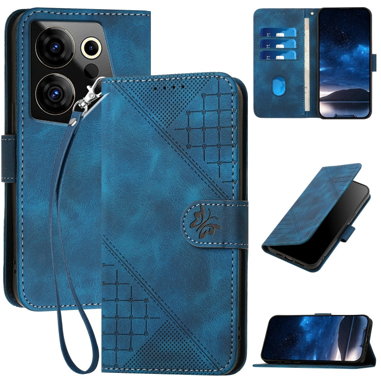 Grid Butterfly Embossed Pattern Leather Phone Case with Lanyard, For Tecno Pova 6 Neo, For Tecno Pova 6 5G / 6 Pro 5G, For Tecno Camon 30 Pro 5G, For Tecno Spark 20 4G / 20C 4G, For Tecno Pop 8 4G, For Tecno Spark Go 2024 4G, For Tecno Camon 20 Premier...