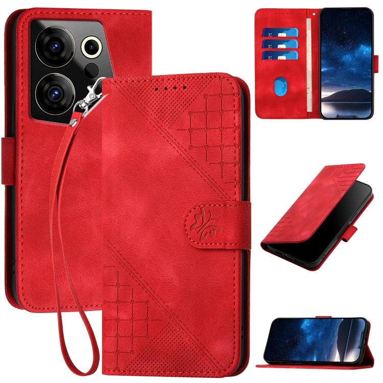 Grid Butterfly Embossed Pattern Leather Phone Case with Lanyard, For Tecno Pova 6 Neo, For Tecno Pova 6 5G / 6 Pro 5G, For Tecno Camon 30 Pro 5G, For Tecno Spark 20 4G / 20C 4G, For Tecno Pop 8 4G, For Tecno Spark Go 2024 4G, For Tecno Camon 20 Premier...
