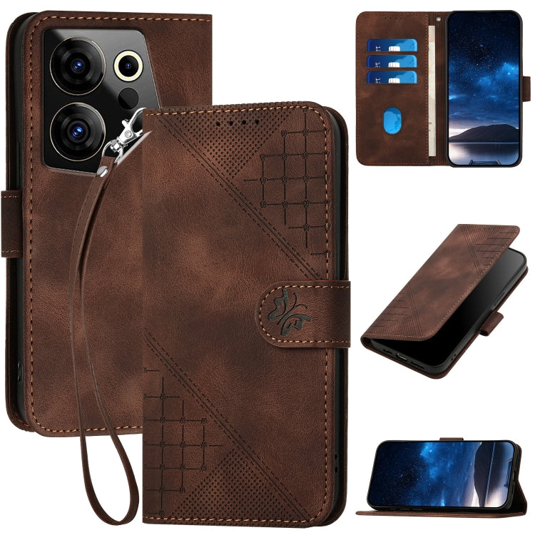 Grid Butterfly Embossed Pattern Leather Phone Case with Lanyard, For Tecno Pova 6 Neo, For Tecno Pova 6 5G / 6 Pro 5G, For Tecno Camon 30 Pro 5G, For Tecno Spark 20 4G / 20C 4G, For Tecno Pop 8 4G, For Tecno Spark Go 2024 4G, For Tecno Camon 20 Premier...