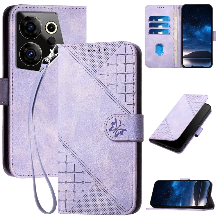 Grid Butterfly Embossed Pattern Leather Phone Case with Lanyard, For Tecno Pova 6 Neo, For Tecno Pova 6 5G / 6 Pro 5G, For Tecno Camon 30 Pro 5G, For Tecno Spark 20 4G / 20C 4G, For Tecno Pop 8 4G, For Tecno Spark Go 2024 4G, For Tecno Camon 20 Premier...