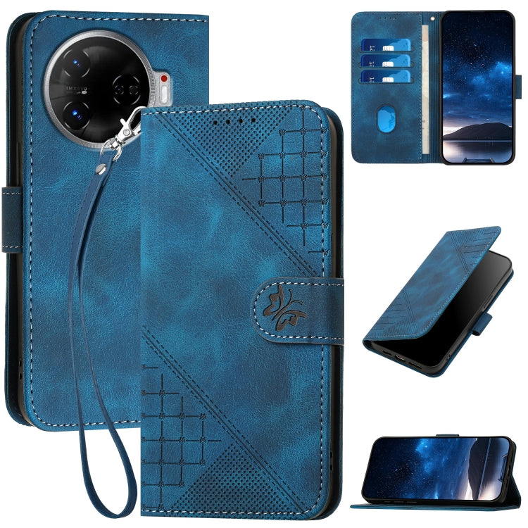 Grid Butterfly Embossed Pattern Leather Phone Case with Lanyard, For Tecno Pova 6 Neo, For Tecno Pova 6 5G / 6 Pro 5G, For Tecno Camon 30 Pro 5G, For Tecno Spark 20 4G / 20C 4G, For Tecno Pop 8 4G, For Tecno Spark Go 2024 4G, For Tecno Camon 20 Premier...