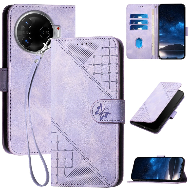 Grid Butterfly Embossed Pattern Leather Phone Case with Lanyard, For Tecno Pova 6 Neo, For Tecno Pova 6 5G / 6 Pro 5G, For Tecno Camon 30 Pro 5G, For Tecno Spark 20 4G / 20C 4G, For Tecno Pop 8 4G, For Tecno Spark Go 2024 4G, For Tecno Camon 20 Premier...