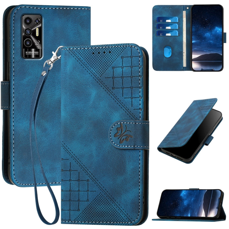 Grid Butterfly Embossed Pattern Leather Phone Case with Lanyard, For Tecno Pova 6 Neo, For Tecno Pova 6 5G / 6 Pro 5G, For Tecno Camon 30 Pro 5G, For Tecno Spark 20 4G / 20C 4G, For Tecno Pop 8 4G, For Tecno Spark Go 2024 4G, For Tecno Camon 20 Premier...