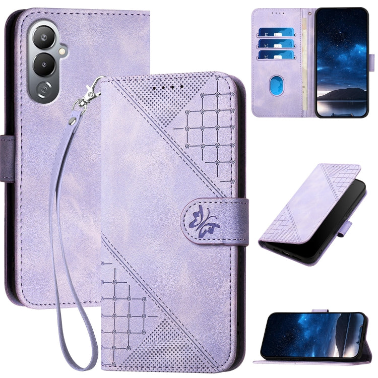 Grid Butterfly Embossed Pattern Leather Phone Case with Lanyard, For Tecno Pova 6 Neo, For Tecno Pova 6 5G / 6 Pro 5G, For Tecno Camon 30 Pro 5G, For Tecno Spark 20 4G / 20C 4G, For Tecno Pop 8 4G, For Tecno Spark Go 2024 4G, For Tecno Camon 20 Premier...