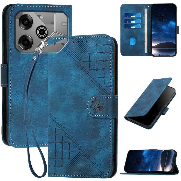 Grid Butterfly Embossed Pattern Leather Phone Case with Lanyard, For Tecno Pova 6 Neo, For Tecno Pova 6 5G / 6 Pro 5G, For Tecno Camon 30 Pro 5G, For Tecno Spark 20 4G / 20C 4G, For Tecno Pop 8 4G, For Tecno Spark Go 2024 4G, For Tecno Camon 20 Premier...