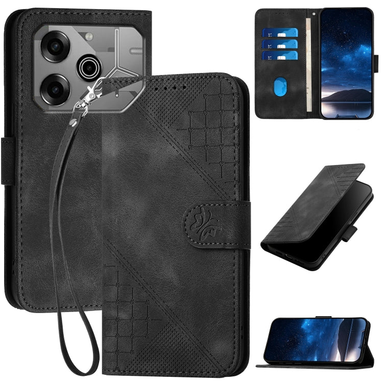 Grid Butterfly Embossed Pattern Leather Phone Case with Lanyard, For Tecno Pova 6 Neo, For Tecno Pova 6 5G / 6 Pro 5G, For Tecno Camon 30 Pro 5G, For Tecno Spark 20 4G / 20C 4G, For Tecno Pop 8 4G, For Tecno Spark Go 2024 4G, For Tecno Camon 20 Premier...