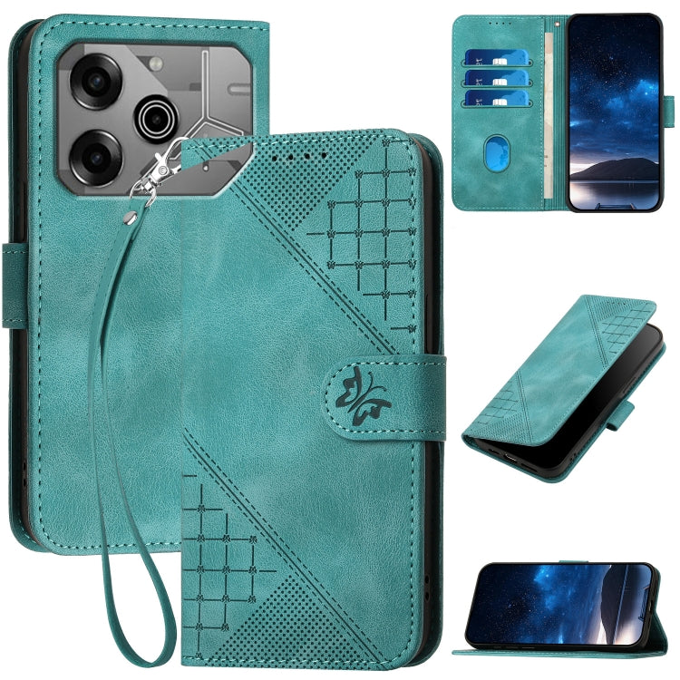 Grid Butterfly Embossed Pattern Leather Phone Case with Lanyard, For Tecno Pova 6 Neo, For Tecno Pova 6 5G / 6 Pro 5G, For Tecno Camon 30 Pro 5G, For Tecno Spark 20 4G / 20C 4G, For Tecno Pop 8 4G, For Tecno Spark Go 2024 4G, For Tecno Camon 20 Premier...