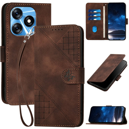 Grid Butterfly Embossed Pattern Leather Phone Case with Lanyard, For Tecno Pova 6 Neo, For Tecno Pova 6 5G / 6 Pro 5G, For Tecno Camon 30 Pro 5G, For Tecno Spark 20 4G / 20C 4G, For Tecno Pop 8 4G, For Tecno Spark Go 2024 4G, For Tecno Camon 20 Premier...