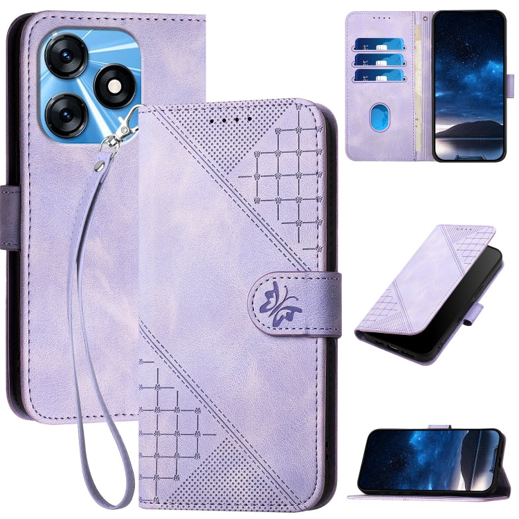 Grid Butterfly Embossed Pattern Leather Phone Case with Lanyard, For Tecno Pova 6 Neo, For Tecno Pova 6 5G / 6 Pro 5G, For Tecno Camon 30 Pro 5G, For Tecno Spark 20 4G / 20C 4G, For Tecno Pop 8 4G, For Tecno Spark Go 2024 4G, For Tecno Camon 20 Premier...