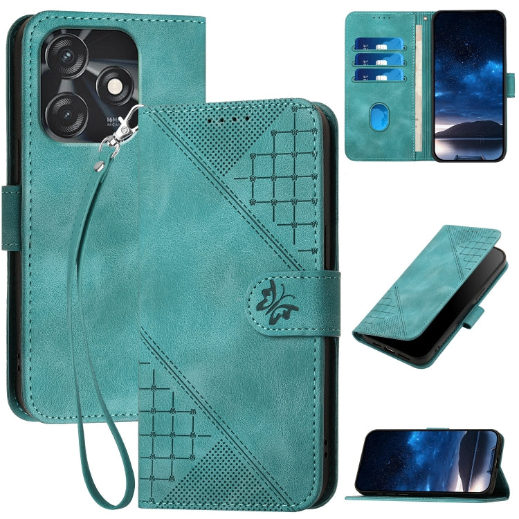 Grid Butterfly Embossed Pattern Leather Phone Case with Lanyard, For Tecno Pova 6 Neo, For Tecno Pova 6 5G / 6 Pro 5G, For Tecno Camon 30 Pro 5G, For Tecno Spark 20 4G / 20C 4G, For Tecno Pop 8 4G, For Tecno Spark Go 2024 4G, For Tecno Camon 20 Premier...