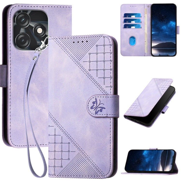Grid Butterfly Embossed Pattern Leather Phone Case with Lanyard, For Tecno Pova 6 Neo, For Tecno Pova 6 5G / 6 Pro 5G, For Tecno Camon 30 Pro 5G, For Tecno Spark 20 4G / 20C 4G, For Tecno Pop 8 4G, For Tecno Spark Go 2024 4G, For Tecno Camon 20 Premier...