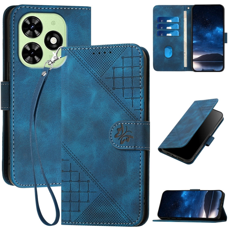 Grid Butterfly Embossed Pattern Leather Phone Case with Lanyard, For Tecno Pova 6 Neo, For Tecno Pova 6 5G / 6 Pro 5G, For Tecno Camon 30 Pro 5G, For Tecno Spark 20 4G / 20C 4G, For Tecno Pop 8 4G, For Tecno Spark Go 2024 4G, For Tecno Camon 20 Premier...