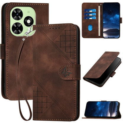 Grid Butterfly Embossed Pattern Leather Phone Case with Lanyard, For Tecno Pova 6 Neo, For Tecno Pova 6 5G / 6 Pro 5G, For Tecno Camon 30 Pro 5G, For Tecno Spark 20 4G / 20C 4G, For Tecno Pop 8 4G, For Tecno Spark Go 2024 4G, For Tecno Camon 20 Premier...