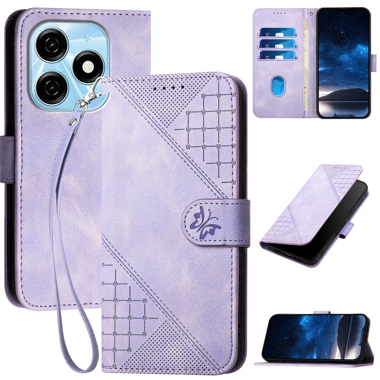 Grid Butterfly Embossed Pattern Leather Phone Case with Lanyard, For Tecno Pova 6 Neo, For Tecno Pova 6 5G / 6 Pro 5G, For Tecno Camon 30 Pro 5G, For Tecno Spark 20 4G / 20C 4G, For Tecno Pop 8 4G, For Tecno Spark Go 2024 4G, For Tecno Camon 20 Premier...