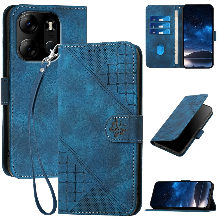 Grid Butterfly Embossed Pattern Leather Phone Case with Lanyard, For Tecno Pova 6 Neo, For Tecno Pova 6 5G / 6 Pro 5G, For Tecno Camon 30 Pro 5G, For Tecno Spark 20 4G / 20C 4G, For Tecno Pop 8 4G, For Tecno Spark Go 2024 4G, For Tecno Camon 20 Premier...