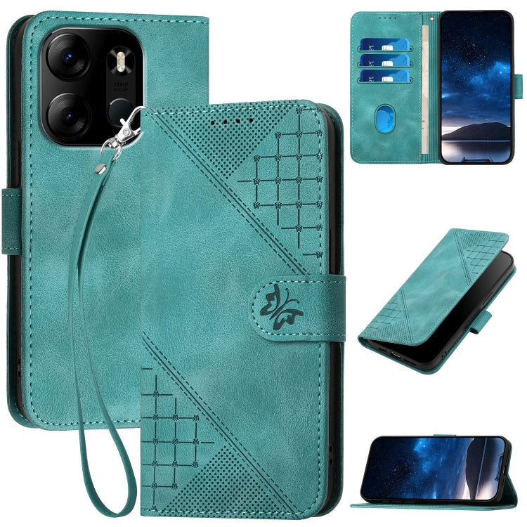 Grid Butterfly Embossed Pattern Leather Phone Case with Lanyard, For Tecno Pova 6 Neo, For Tecno Pova 6 5G / 6 Pro 5G, For Tecno Camon 30 Pro 5G, For Tecno Spark 20 4G / 20C 4G, For Tecno Pop 8 4G, For Tecno Spark Go 2024 4G, For Tecno Camon 20 Premier...