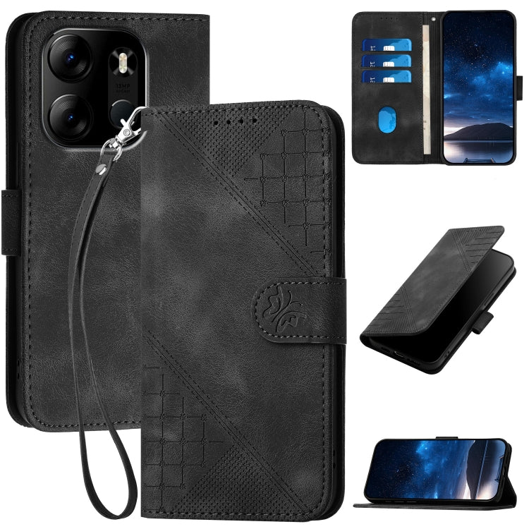 Grid Butterfly Embossed Pattern Leather Phone Case with Lanyard, For Tecno Pova 6 Neo, For Tecno Pova 6 5G / 6 Pro 5G, For Tecno Camon 30 Pro 5G, For Tecno Spark 20 4G / 20C 4G, For Tecno Pop 8 4G, For Tecno Spark Go 2024 4G, For Tecno Camon 20 Premier...
