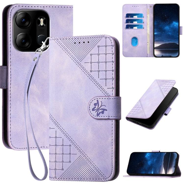Grid Butterfly Embossed Pattern Leather Phone Case with Lanyard, For Tecno Pova 6 Neo, For Tecno Pova 6 5G / 6 Pro 5G, For Tecno Camon 30 Pro 5G, For Tecno Spark 20 4G / 20C 4G, For Tecno Pop 8 4G, For Tecno Spark Go 2024 4G, For Tecno Camon 20 Premier...