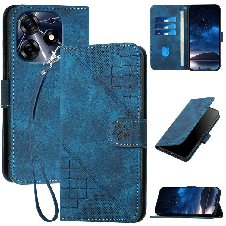 Grid Butterfly Embossed Pattern Leather Phone Case with Lanyard, For Tecno Pova 6 Neo, For Tecno Pova 6 5G / 6 Pro 5G, For Tecno Camon 30 Pro 5G, For Tecno Spark 20 4G / 20C 4G, For Tecno Pop 8 4G, For Tecno Spark Go 2024 4G, For Tecno Camon 20 Premier...