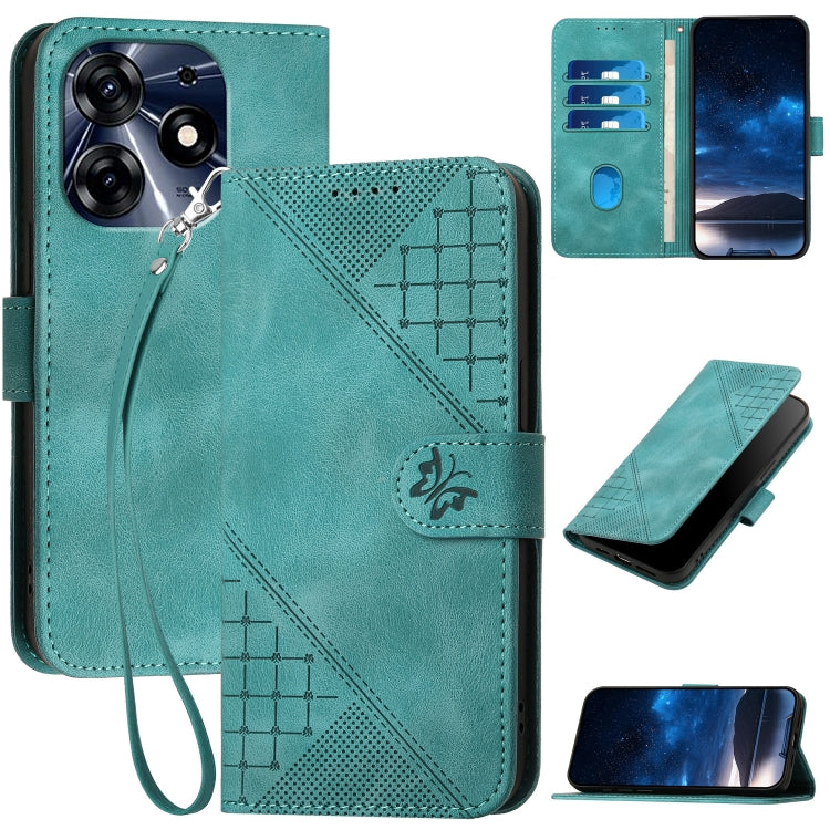Grid Butterfly Embossed Pattern Leather Phone Case with Lanyard, For Tecno Pova 6 Neo, For Tecno Pova 6 5G / 6 Pro 5G, For Tecno Camon 30 Pro 5G, For Tecno Spark 20 4G / 20C 4G, For Tecno Pop 8 4G, For Tecno Spark Go 2024 4G, For Tecno Camon 20 Premier...